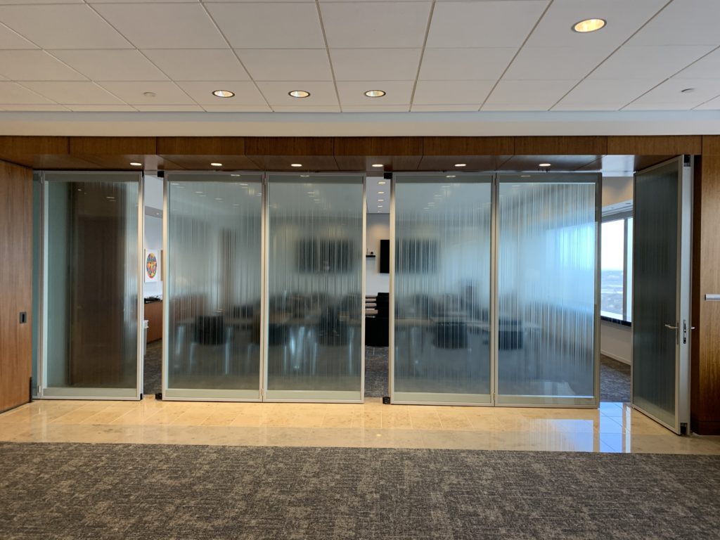 Modernfold Acousti-Clear, panels slid partially open .