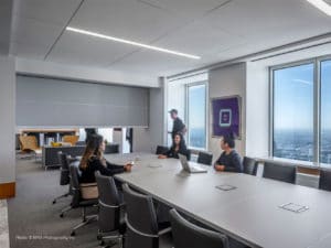 Skyfold Zenith in a conference room, halfway extended
