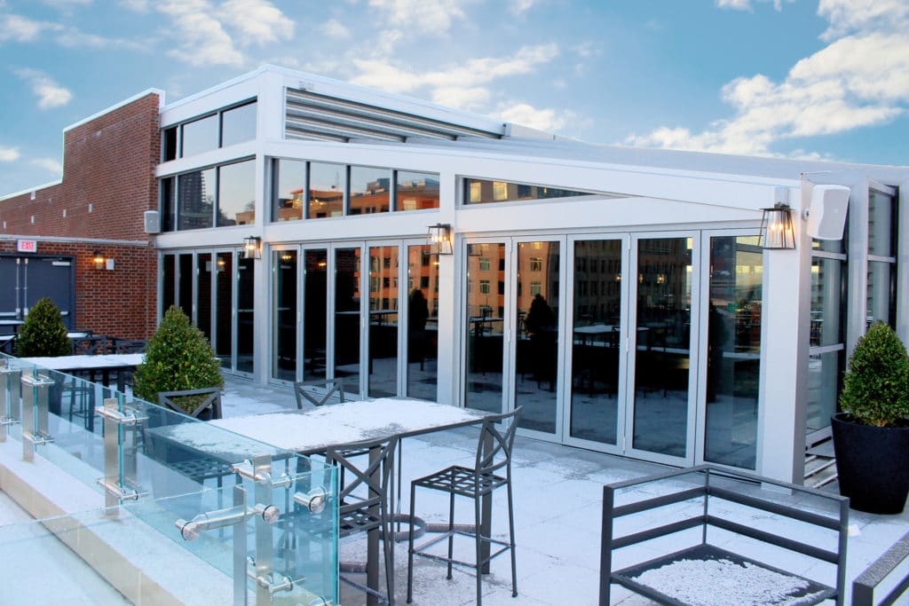 Euro-Wall folding doors on a rooftop patio