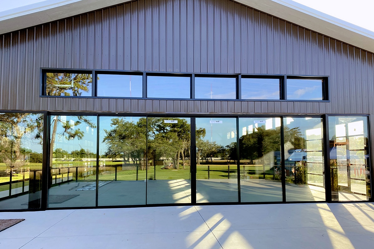 Euro-Wall multi-slide doors closed to create a glass wall.