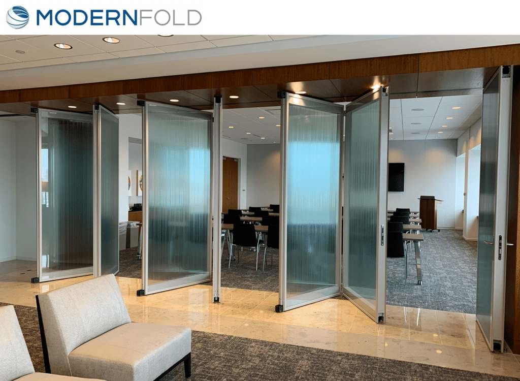 Modernfold operable glass walls in a conference room