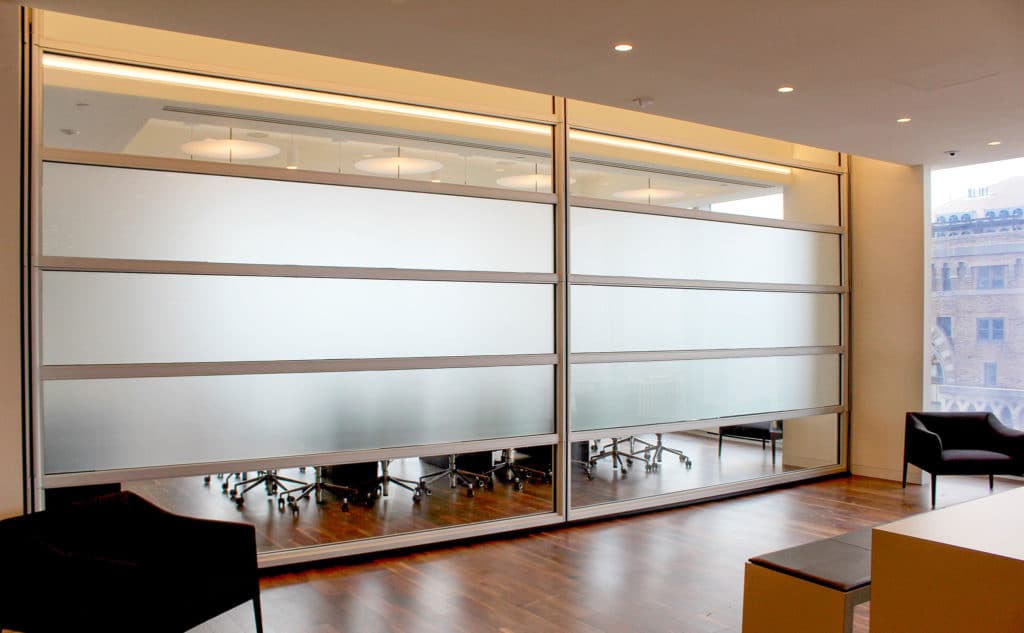 Skyfold Mirage glass operable wall, fully extended.